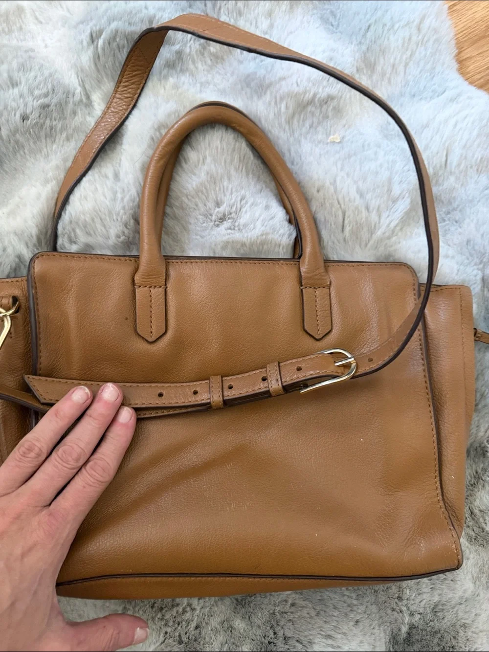 Tory Burch Caramel Leather Satchel with Gold Logo